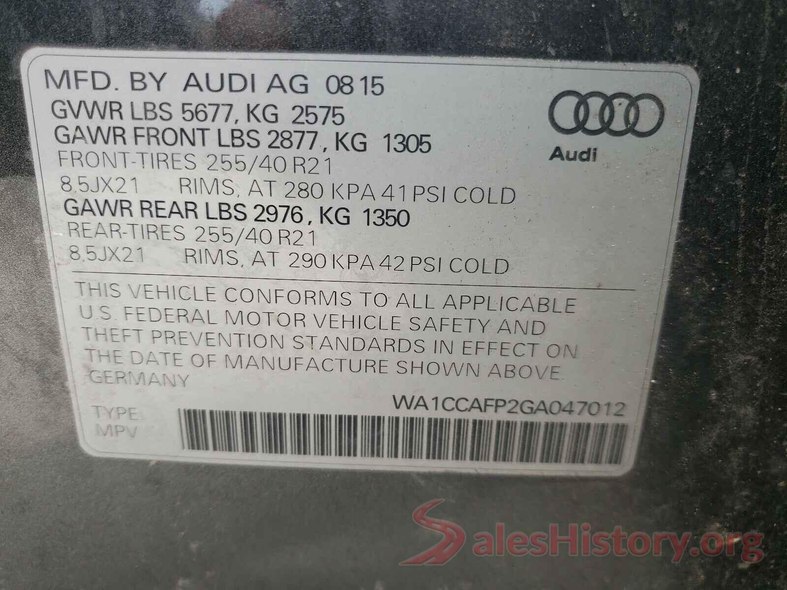 WA1CCAFP2GA047012 2016 AUDI SQ5