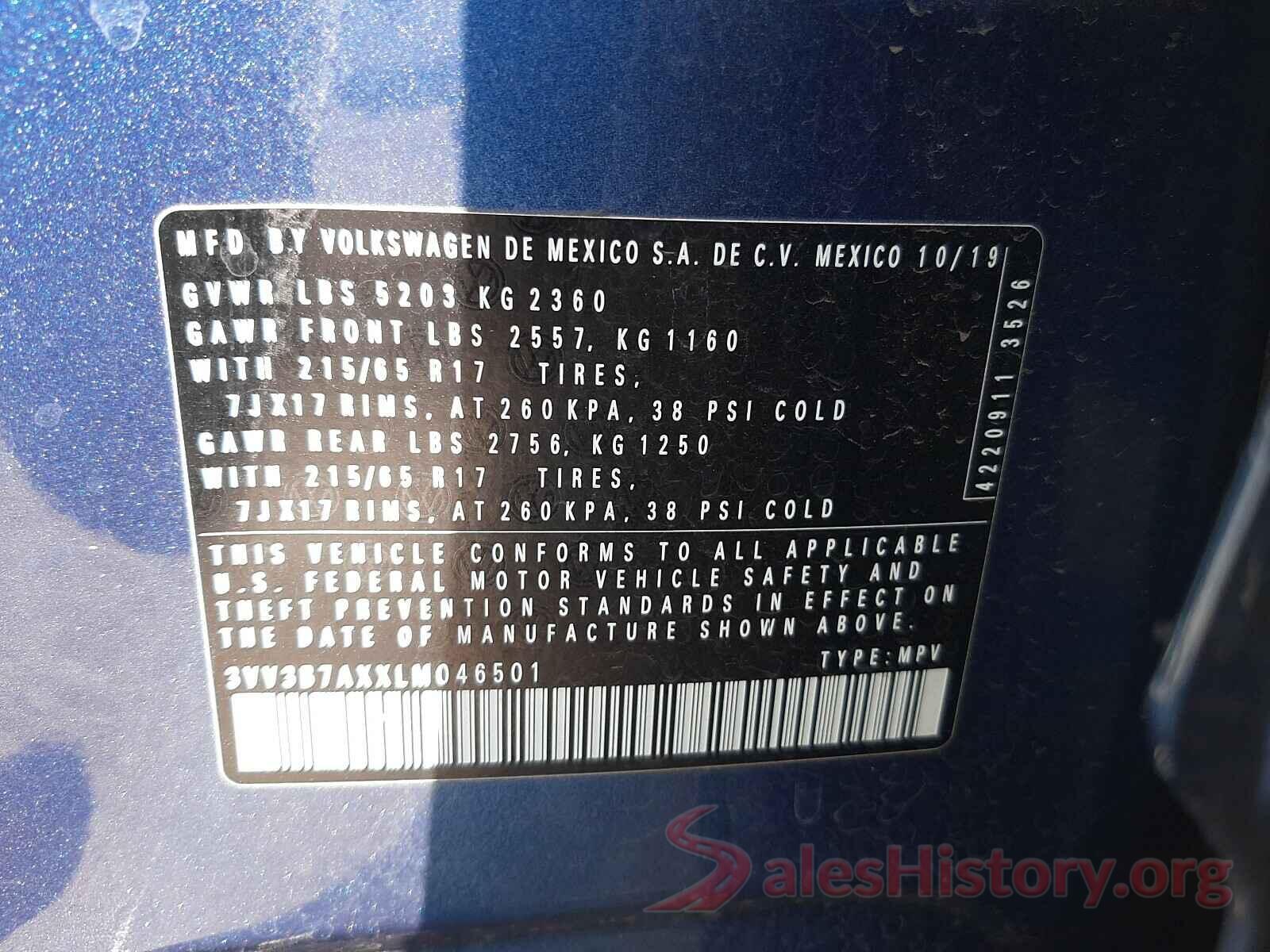 3VV3B7AXXLM046501 2020 VOLKSWAGEN TIGUAN