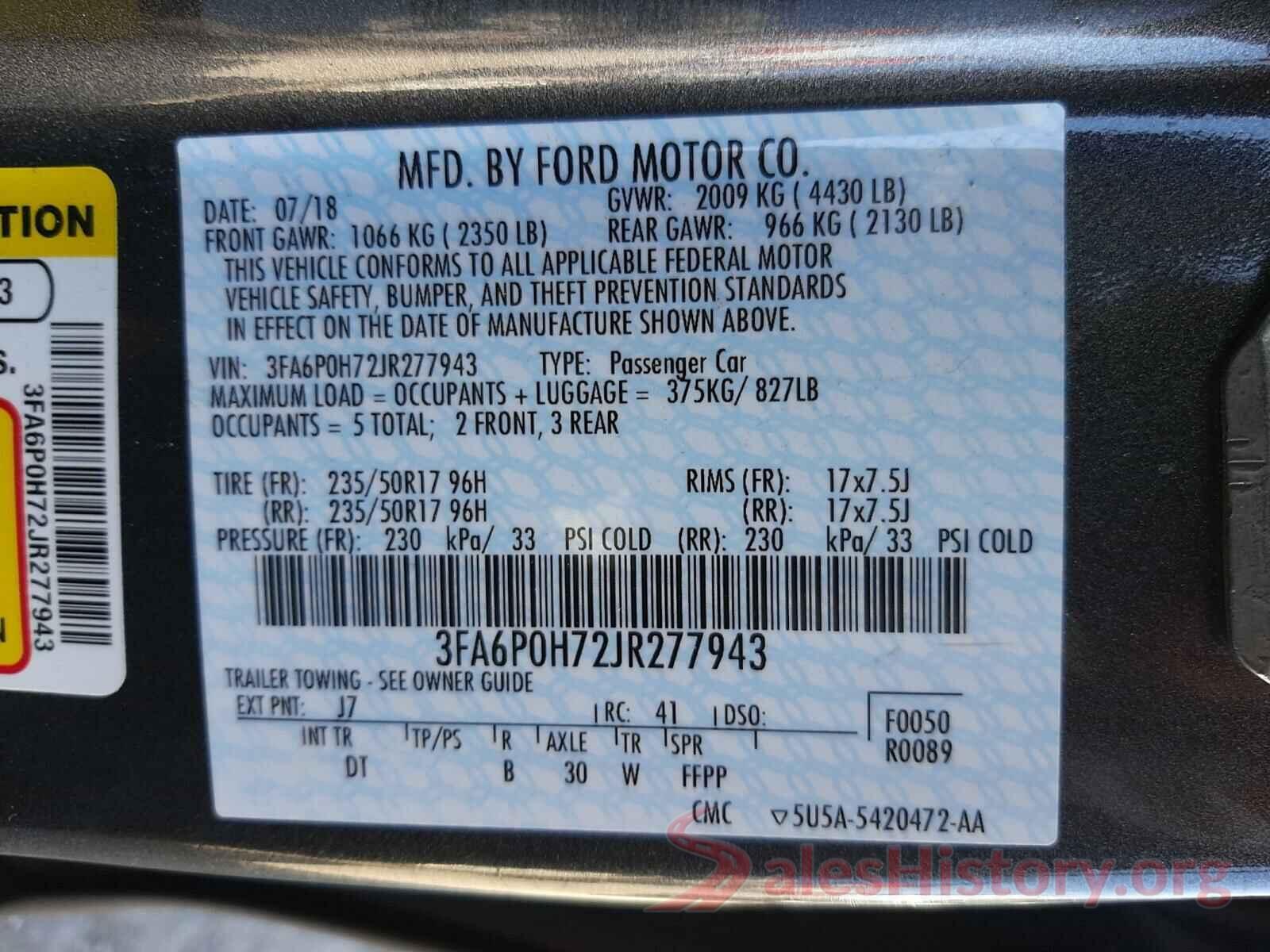 3FA6P0H72JR277943 2018 FORD FUSION