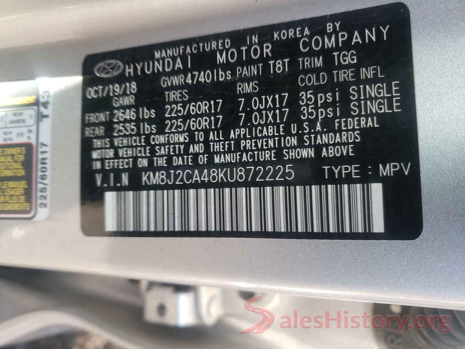 KM8J2CA48KU872225 2019 HYUNDAI TUCSON