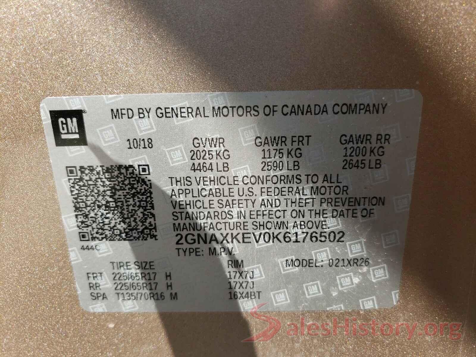 2GNAXKEV0K6176502 2019 CHEVROLET EQUINOX