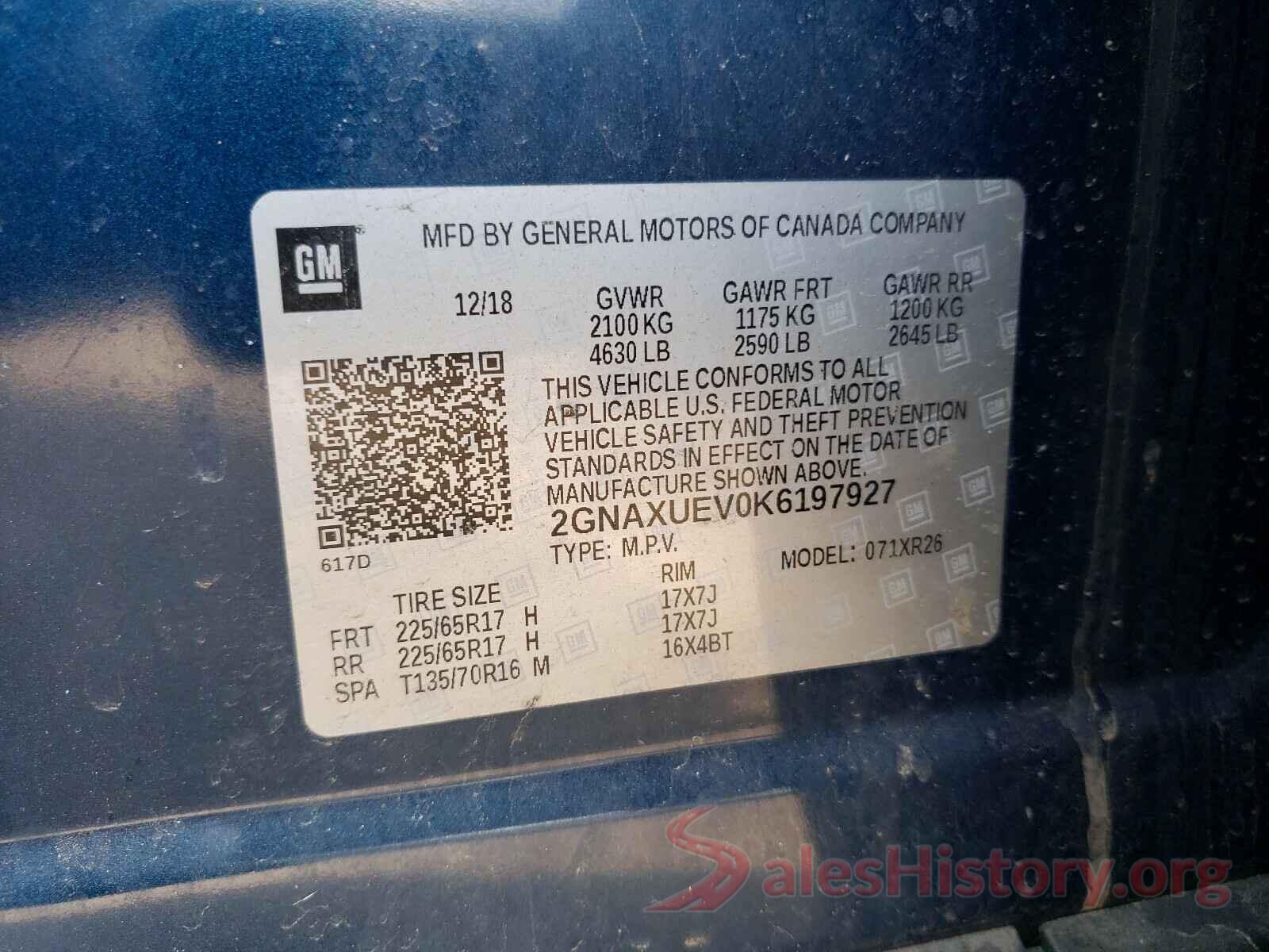 2GNAXUEV0K6197927 2019 CHEVROLET EQUINOX