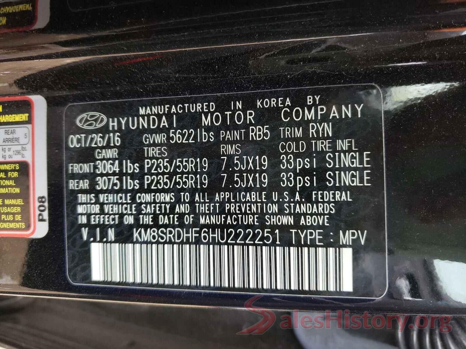 KM8SRDHF6HU222251 2017 HYUNDAI SANTA FE