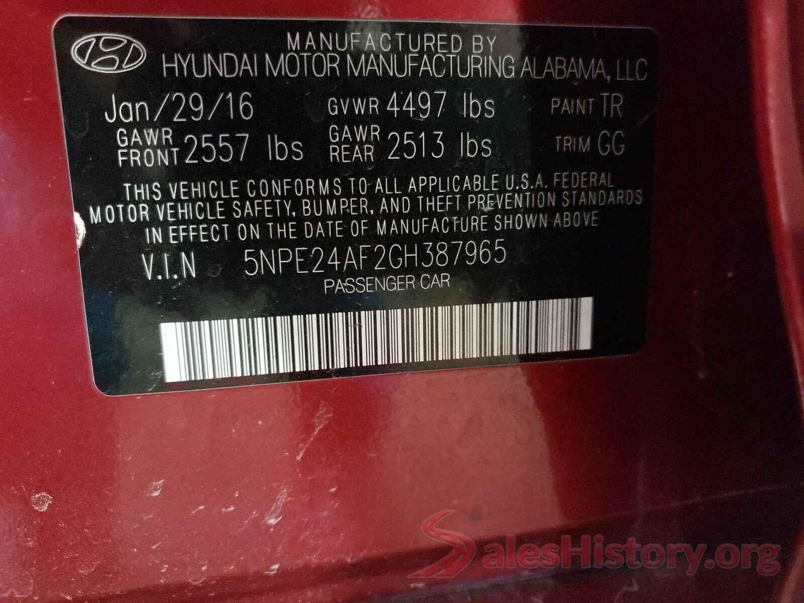 5NPE24AF2GH387965 2016 HYUNDAI SONATA