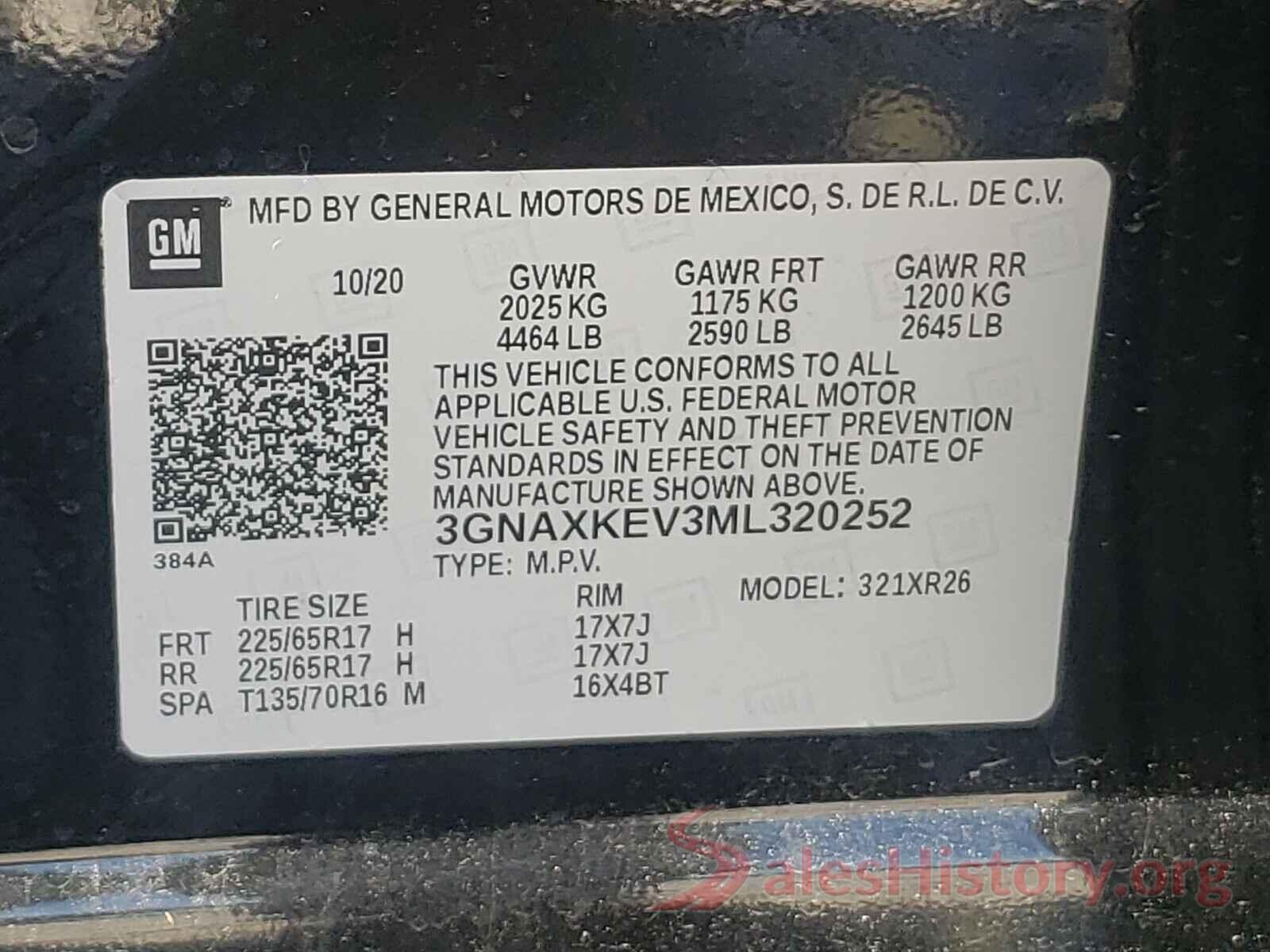 3GNAXKEV3ML320252 2021 CHEVROLET EQUINOX