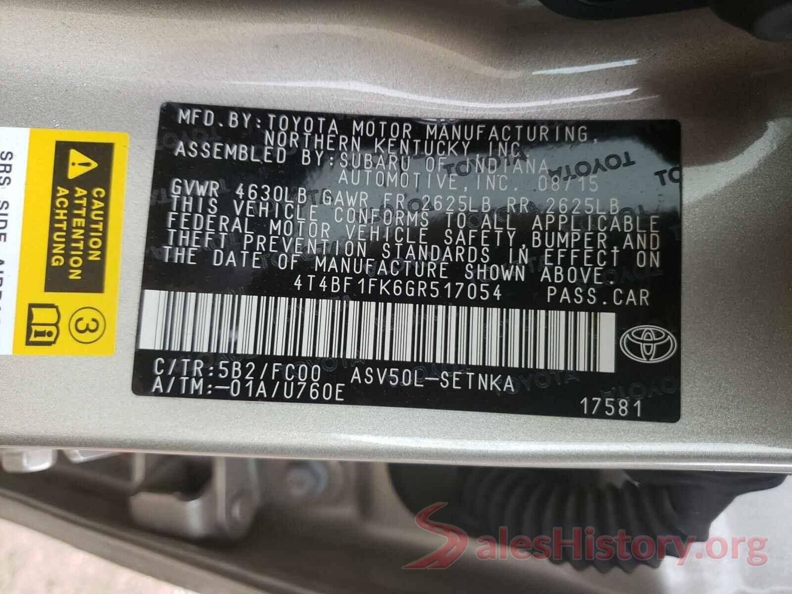 4T4BF1FK6GR517054 2016 TOYOTA CAMRY