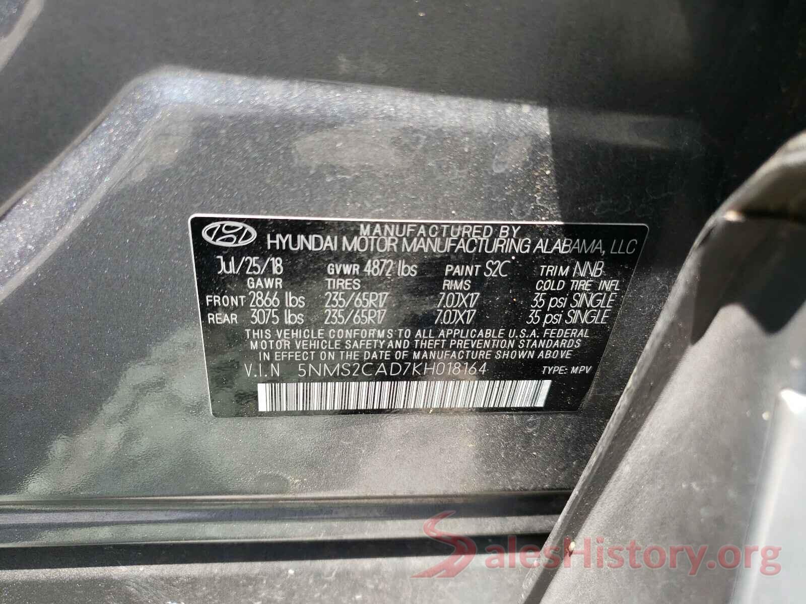 5NMS2CAD7KH018164 2019 HYUNDAI SANTA FE