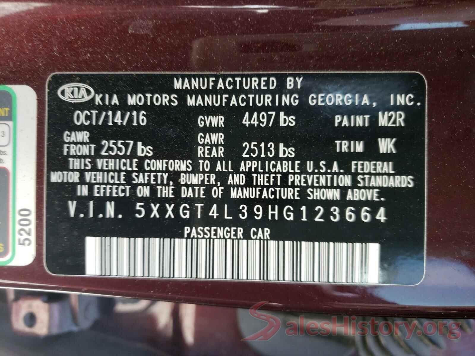 5XXGT4L39HG123664 2017 KIA OPTIMA