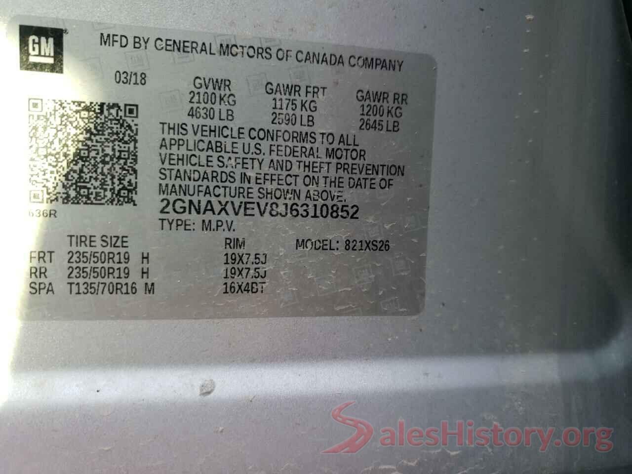 2GNAXVEV8J6310852 2018 CHEVROLET EQUINOX