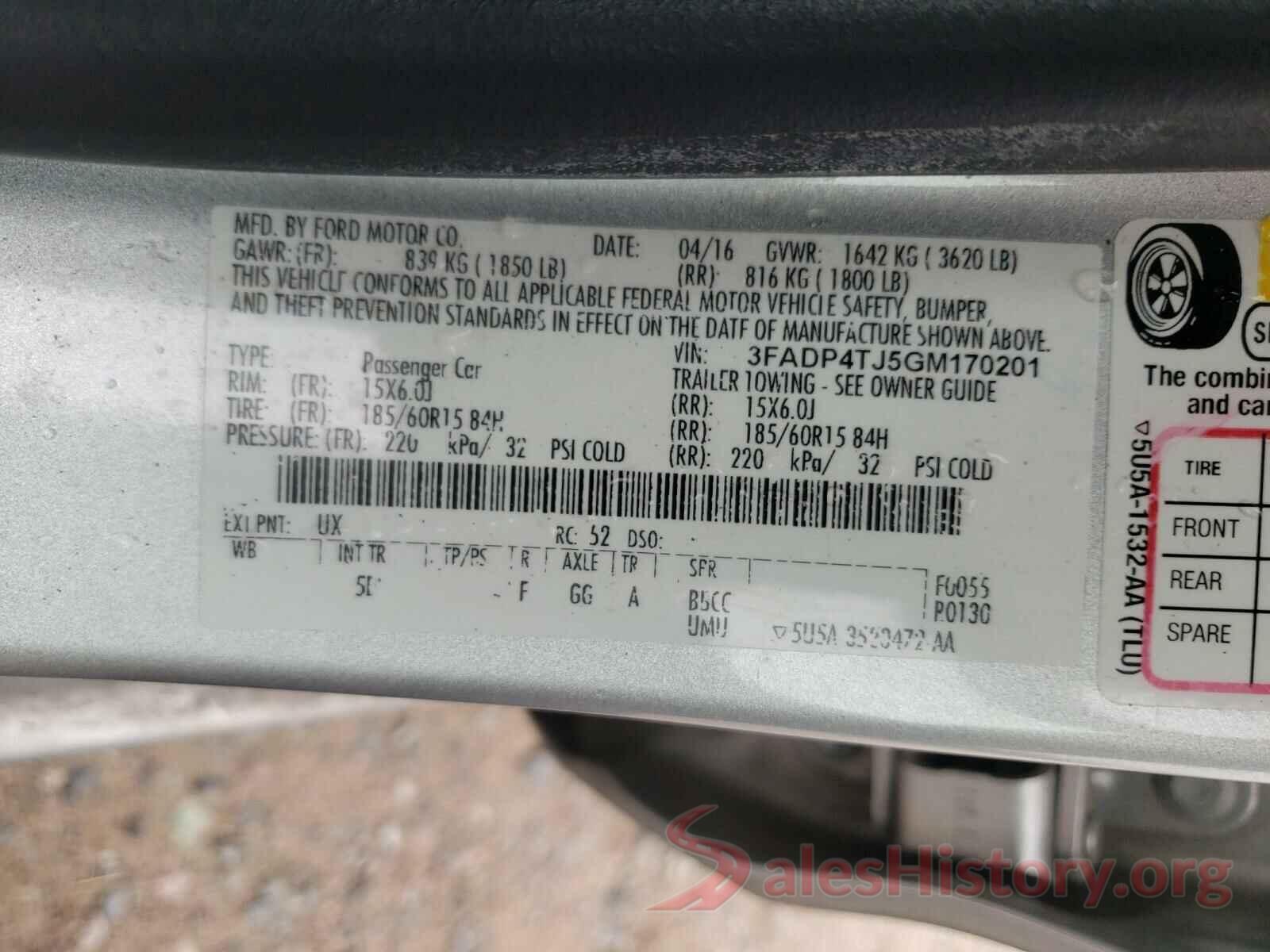 3FADP4TJ5GM170201 2016 FORD FIESTA