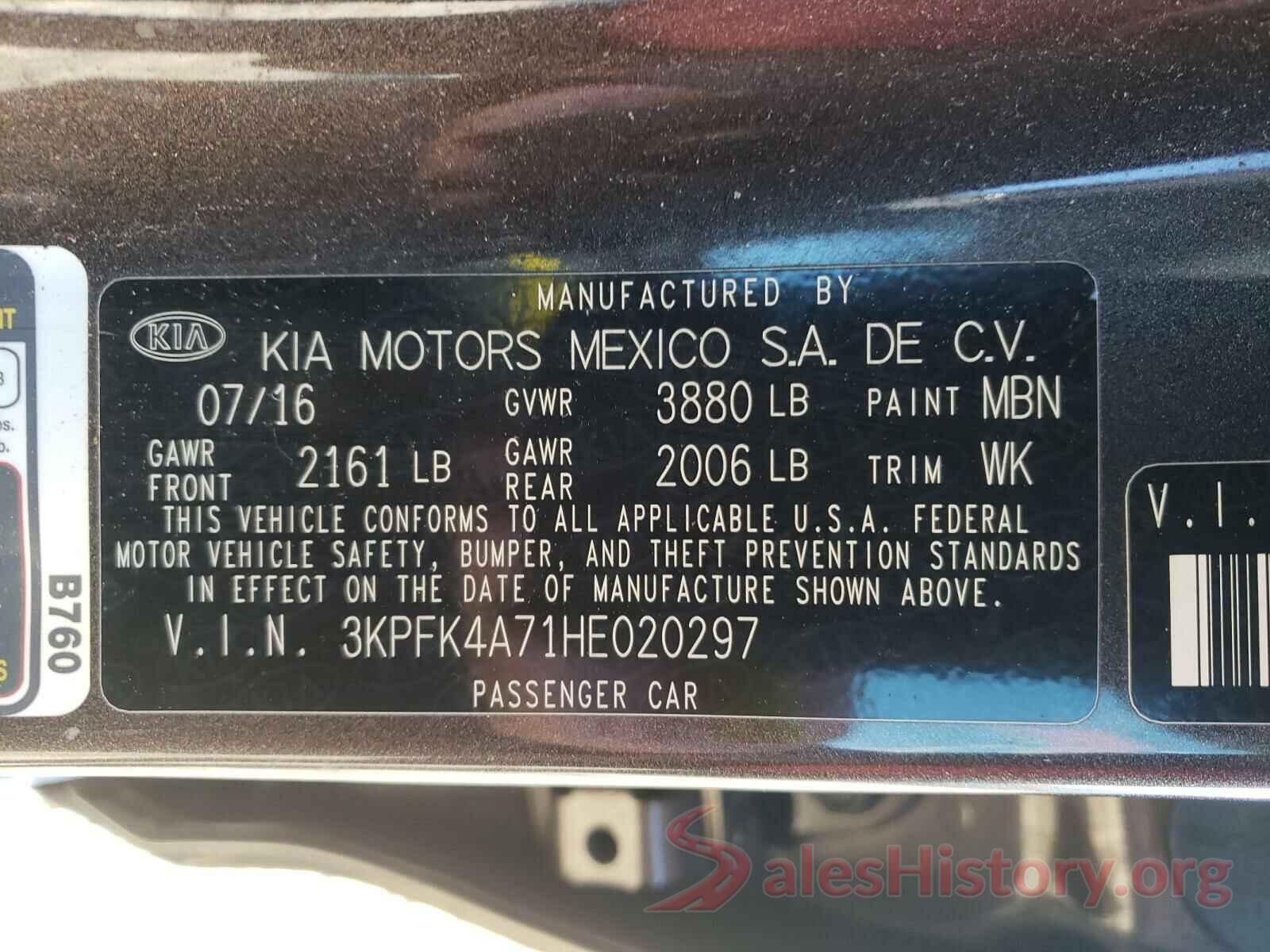 3KPFK4A71HE020297 2017 KIA FORTE