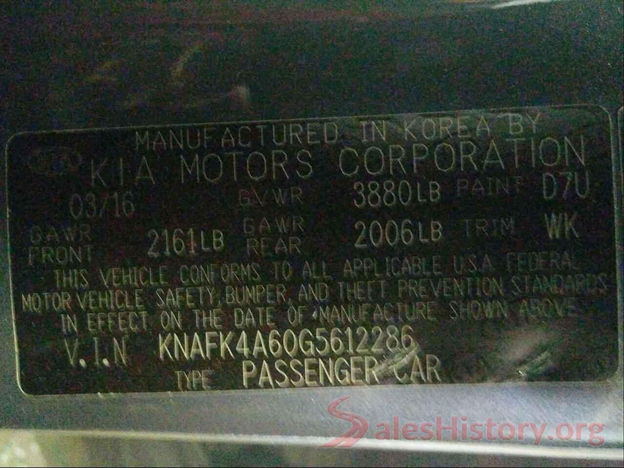 KNAFK4A60G5612286 2016 KIA FORTE