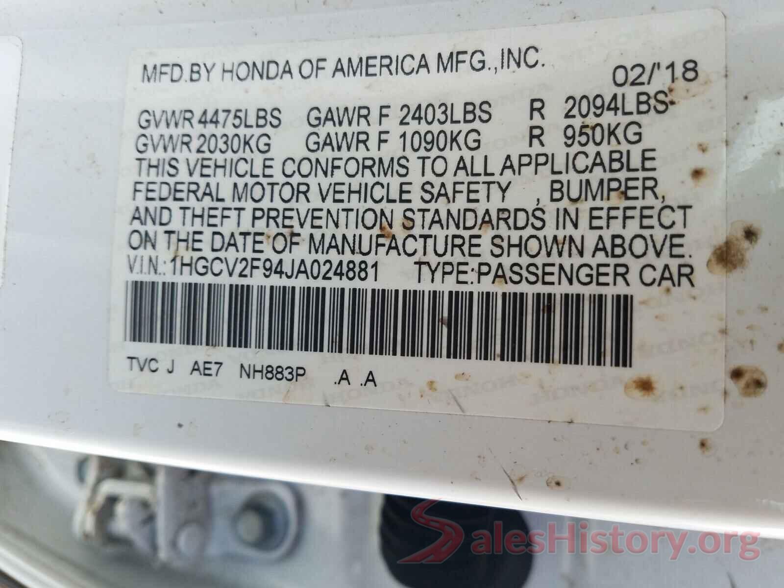 1HGCV2F94JA024881 2018 HONDA ACCORD