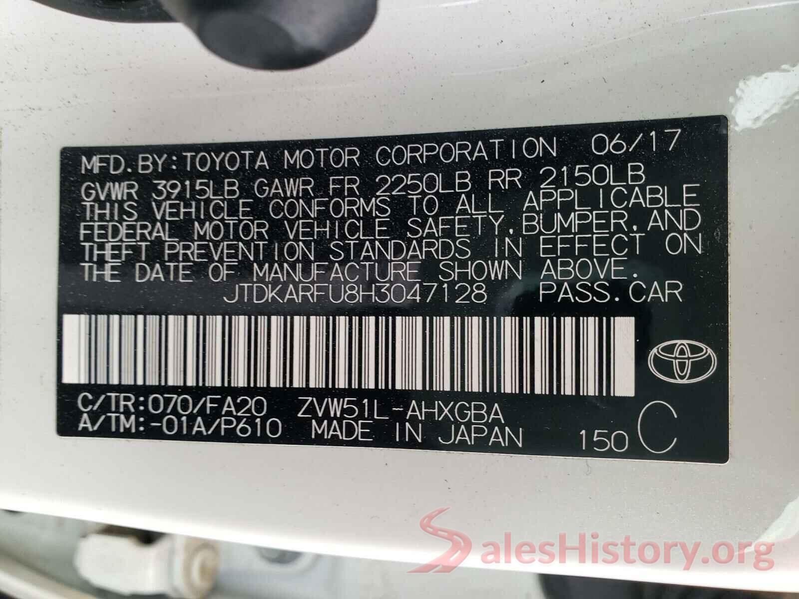 JTDKARFU8H3047128 2017 TOYOTA PRIUS