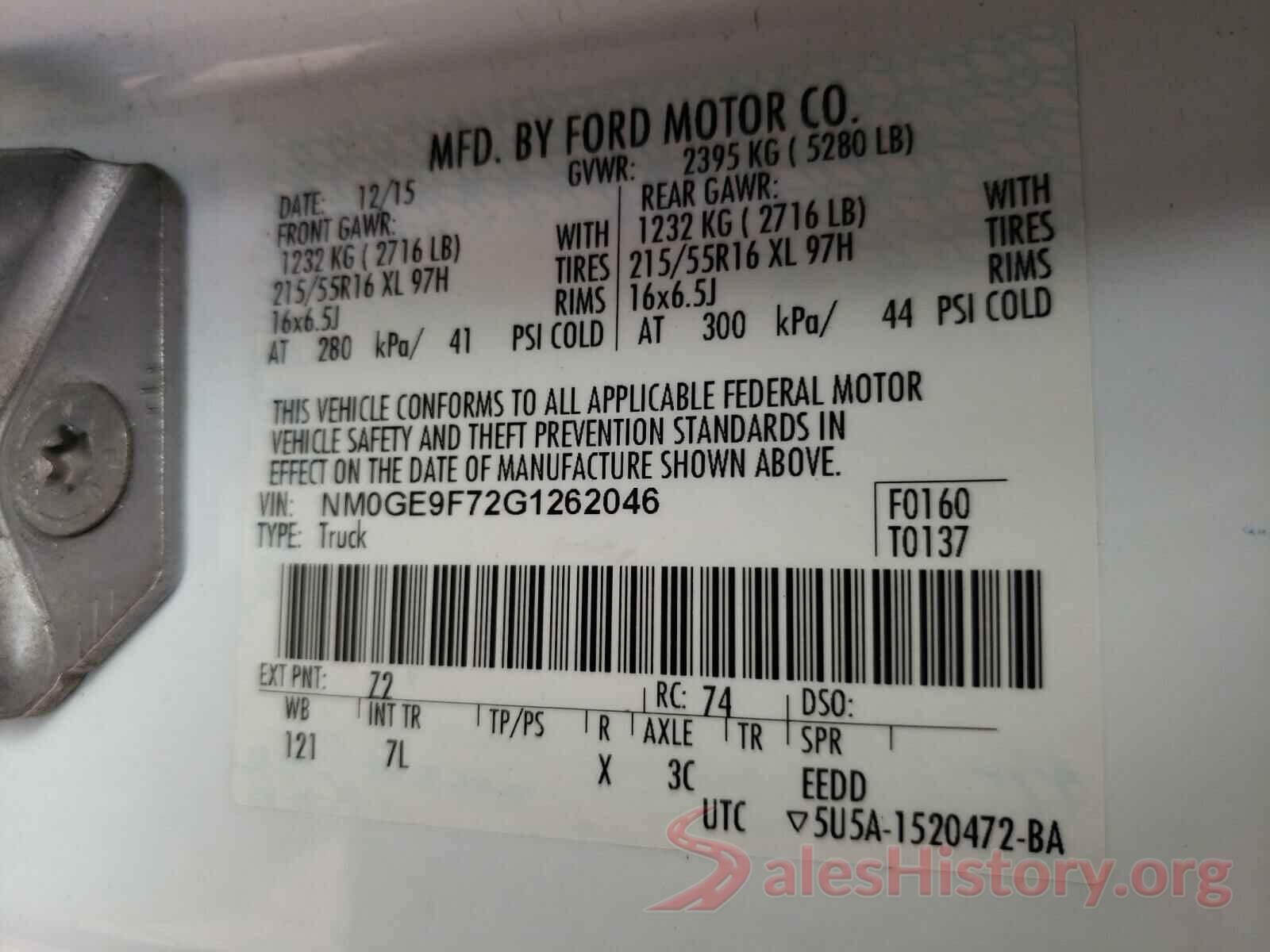 NM0GE9F72G1262046 2016 FORD TRANSIT CO