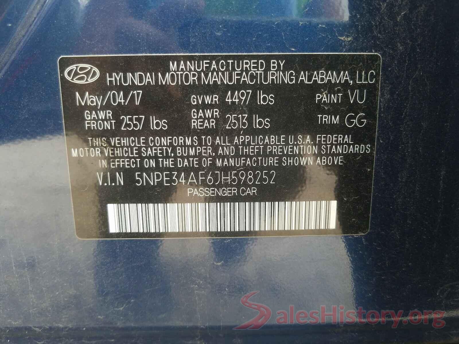 5NPE34AF6JH598252 2018 HYUNDAI SONATA