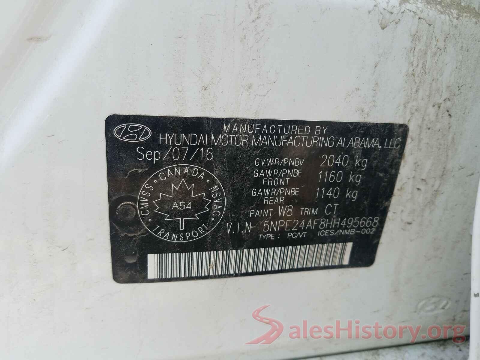 5NPE24AF8HH495668 2017 HYUNDAI SONATA