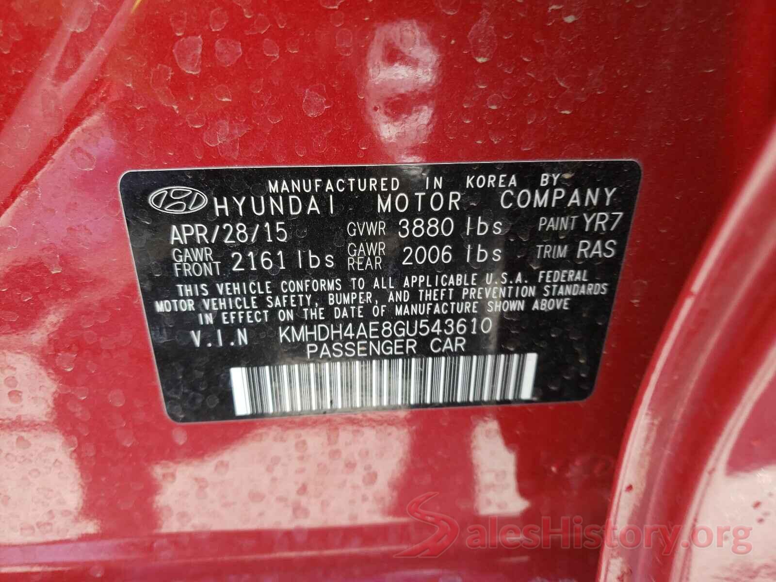 KMHDH4AE8GU543610 2016 HYUNDAI ELANTRA