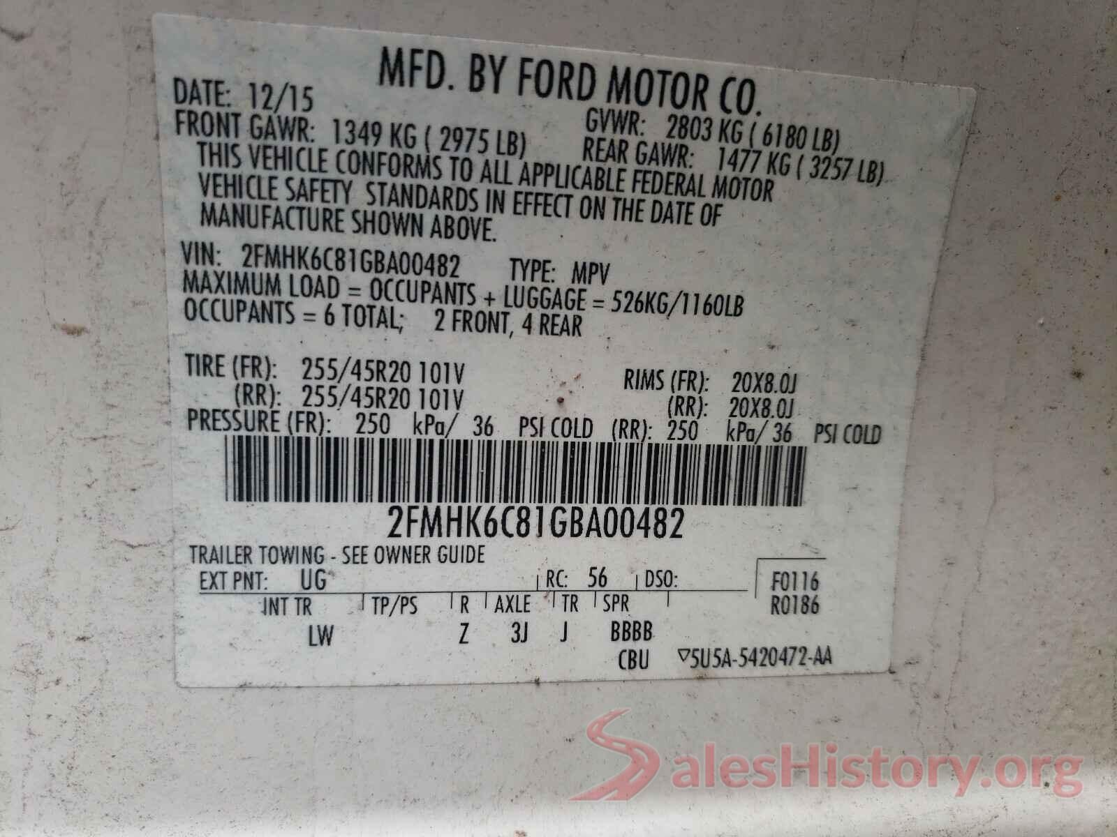 2FMHK6C81GBA00482 2016 FORD FLEX