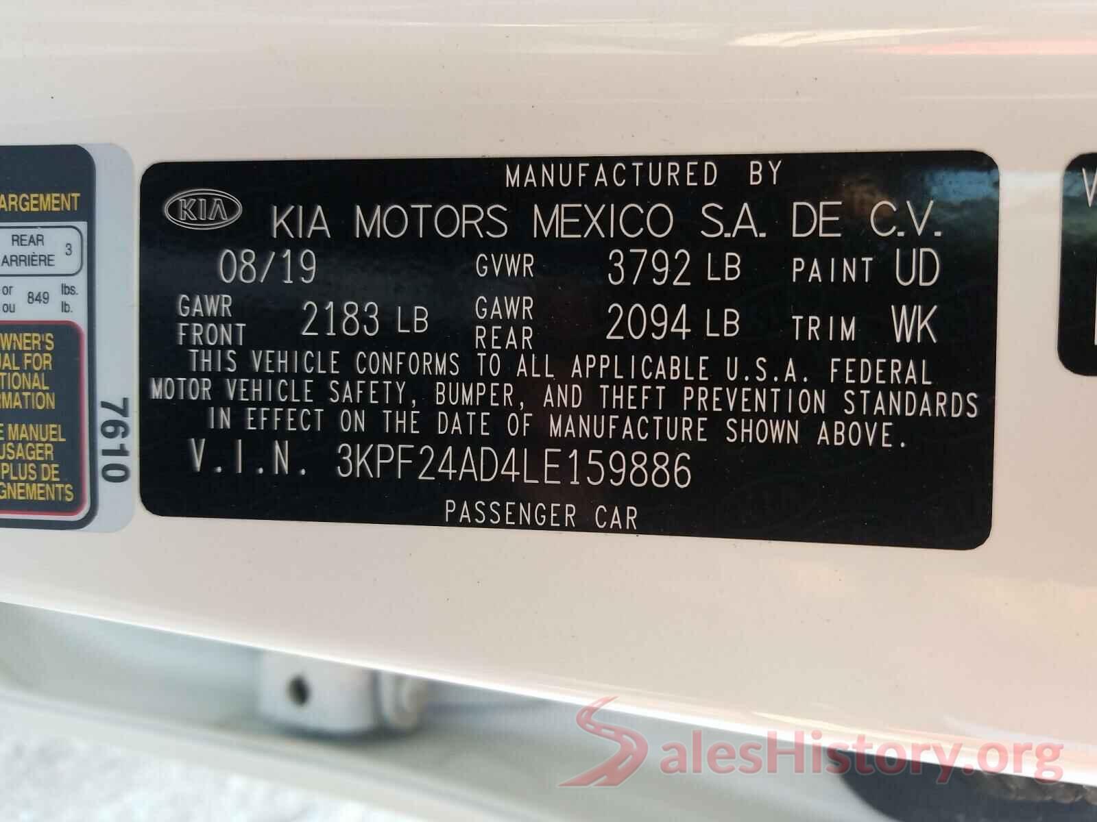 3KPF24AD4LE159886 2020 KIA FORTE