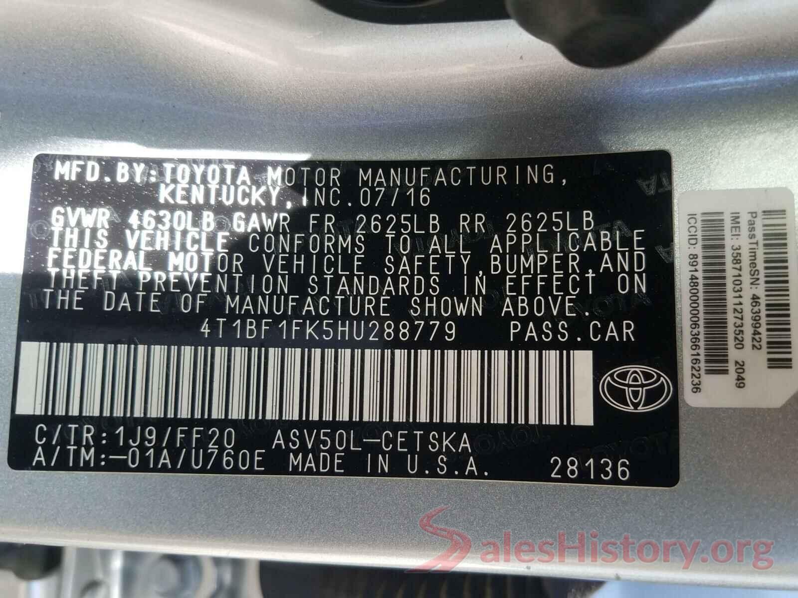 4T1BF1FK5HU288779 2017 TOYOTA CAMRY