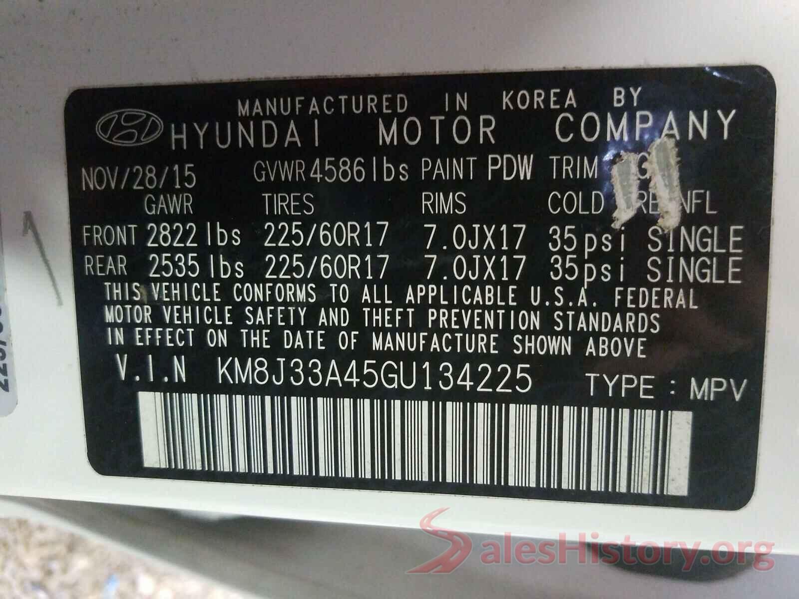 KM8J33A45GU134225 2016 HYUNDAI TUCSON