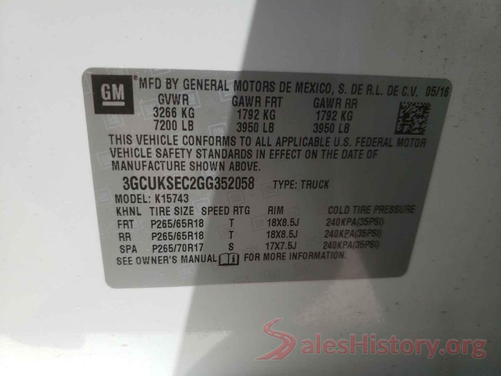 3GCUKSEC2GG352058 2016 CHEVROLET SILVERADO