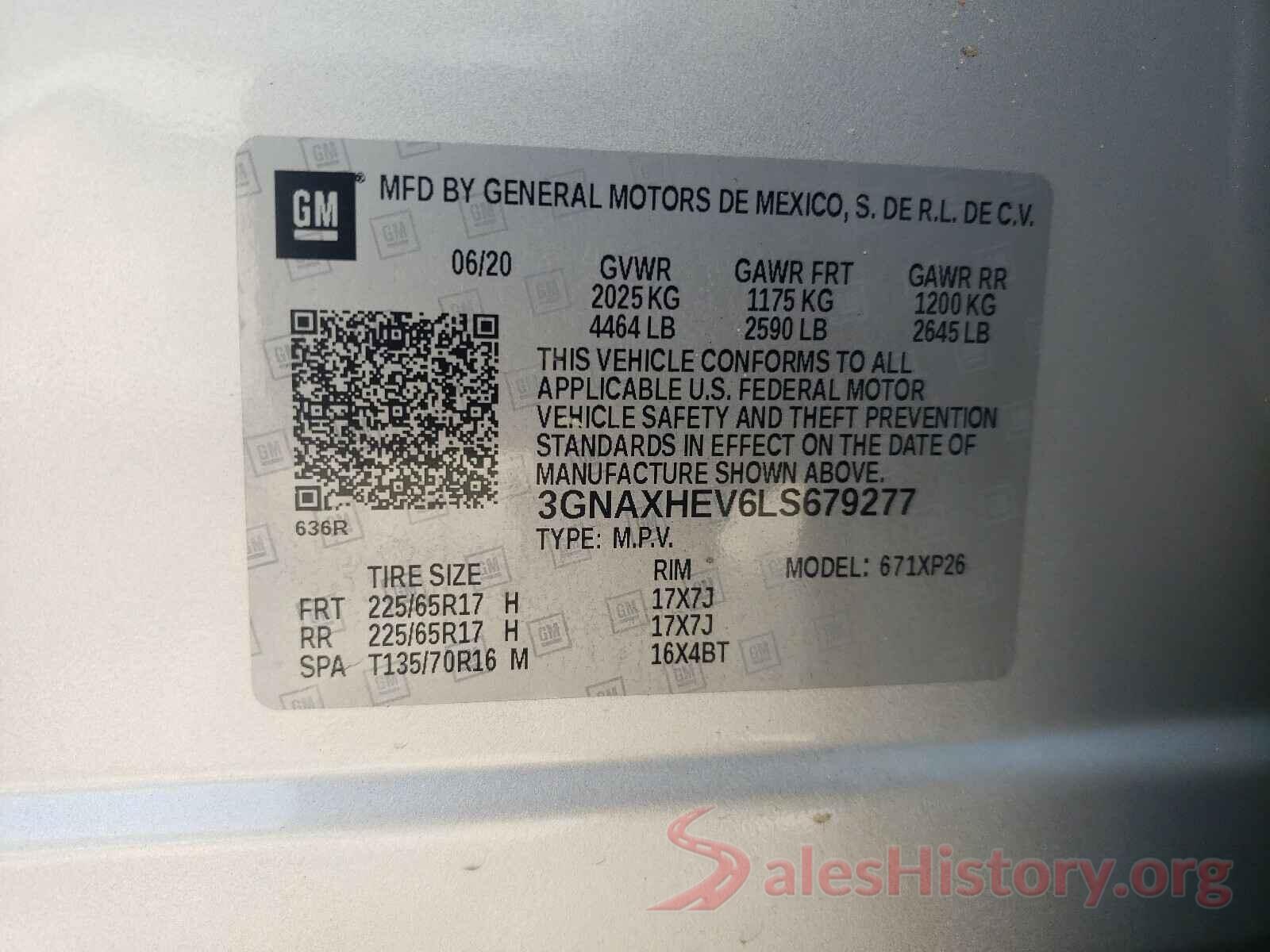 3GNAXHEV6LS679277 2020 CHEVROLET EQUINOX