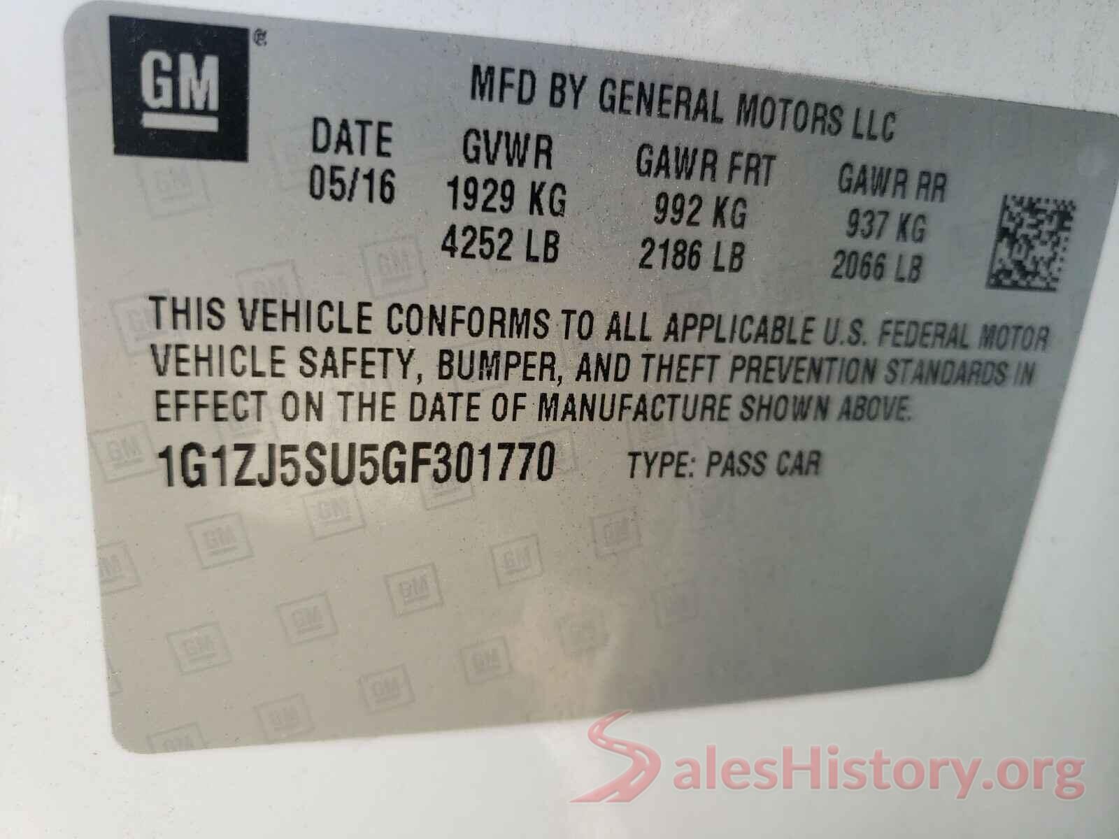 1G1ZJ5SU5GF301770 2016 CHEVROLET MALIBU