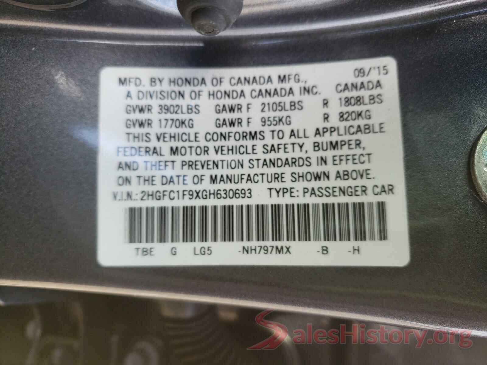 2HGFC1F9XGH630693 2016 HONDA CIVIC