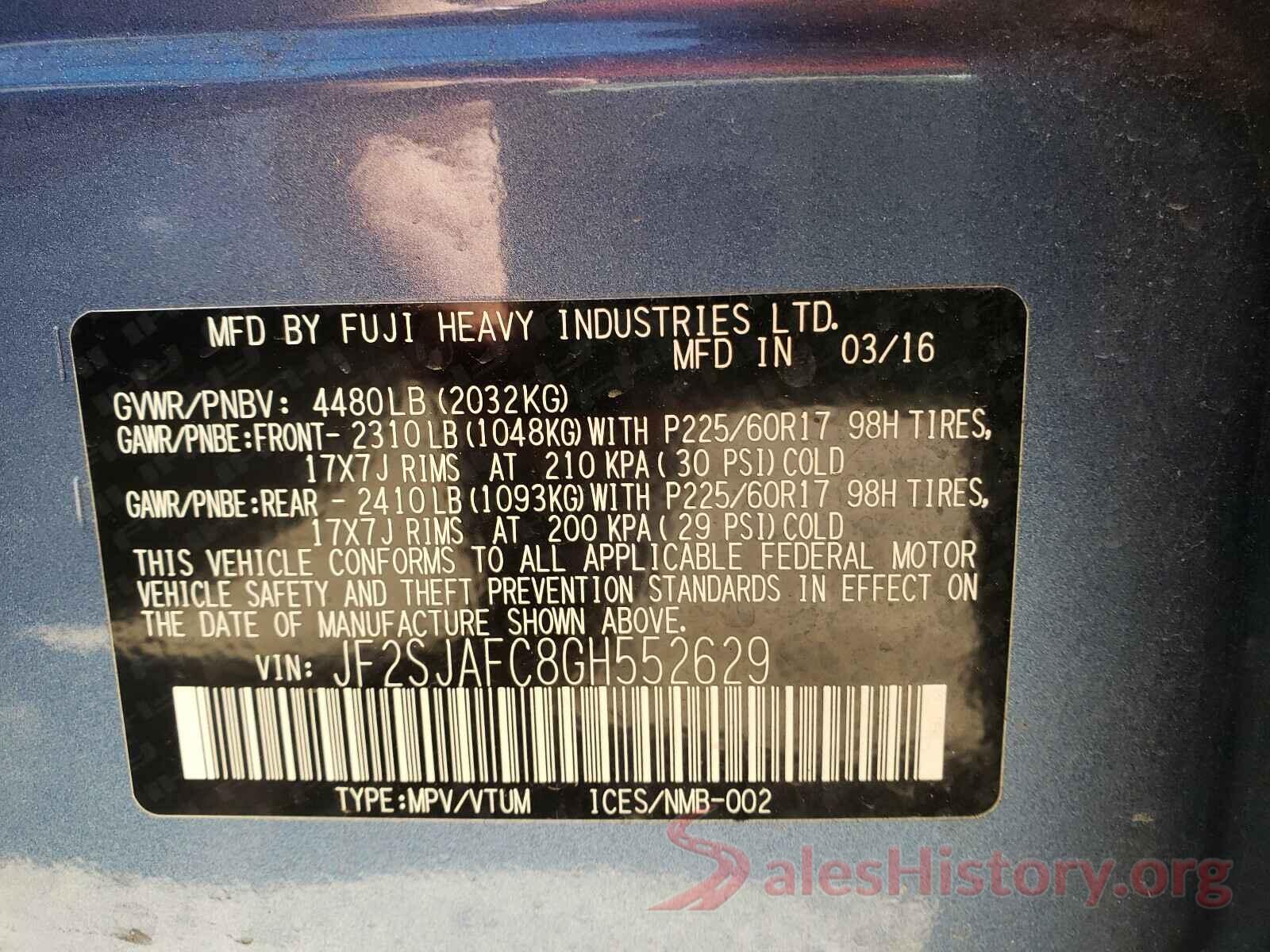 JF2SJAFC8GH552629 2016 SUBARU FORESTER