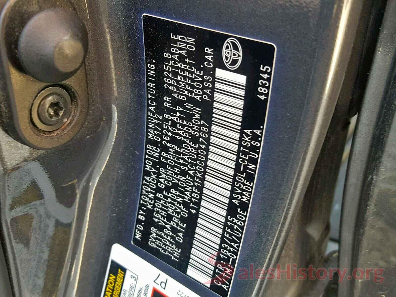 4T1BF1FK0CU047687 2012 TOYOTA CAMRY BASE