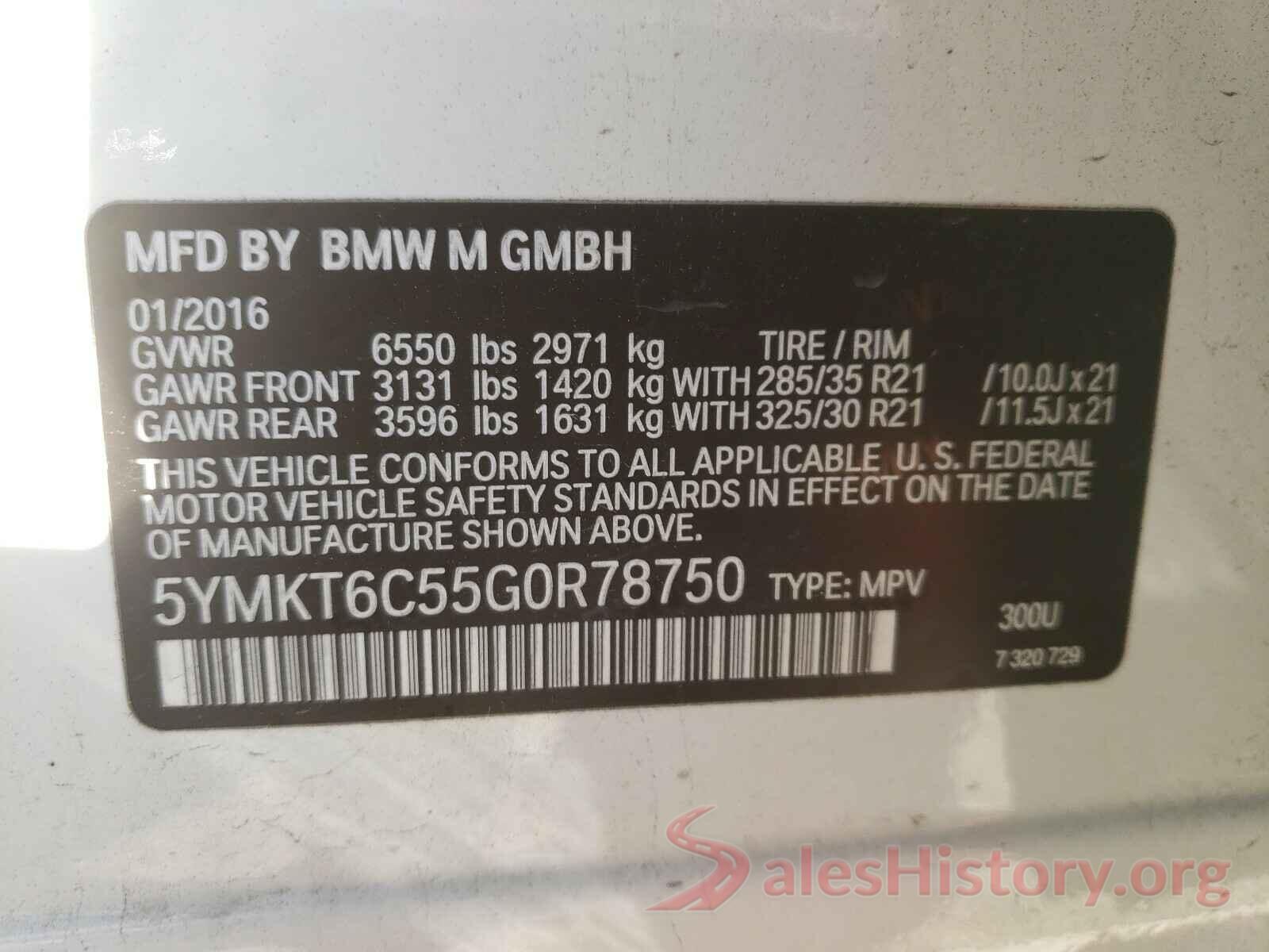 5YMKT6C55G0R78750 2016 BMW X5