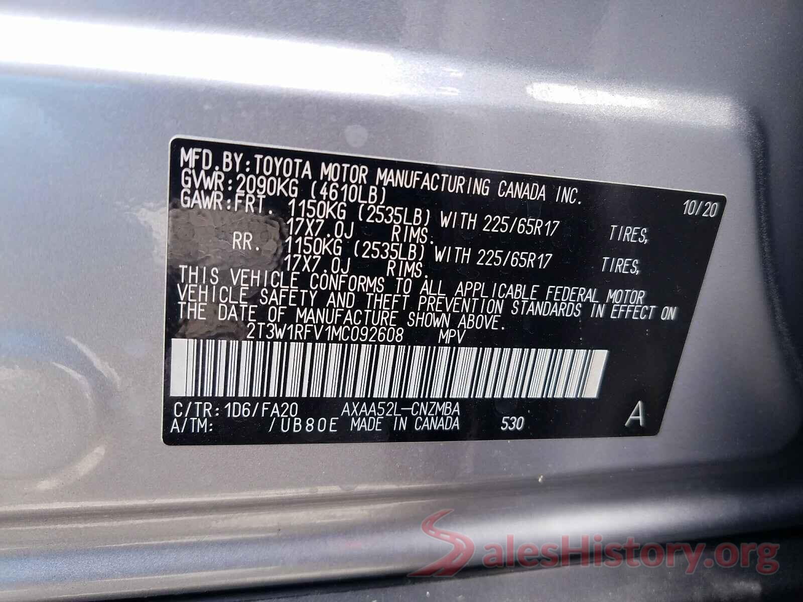 2T3W1RFV1MC092608 2021 TOYOTA RAV4