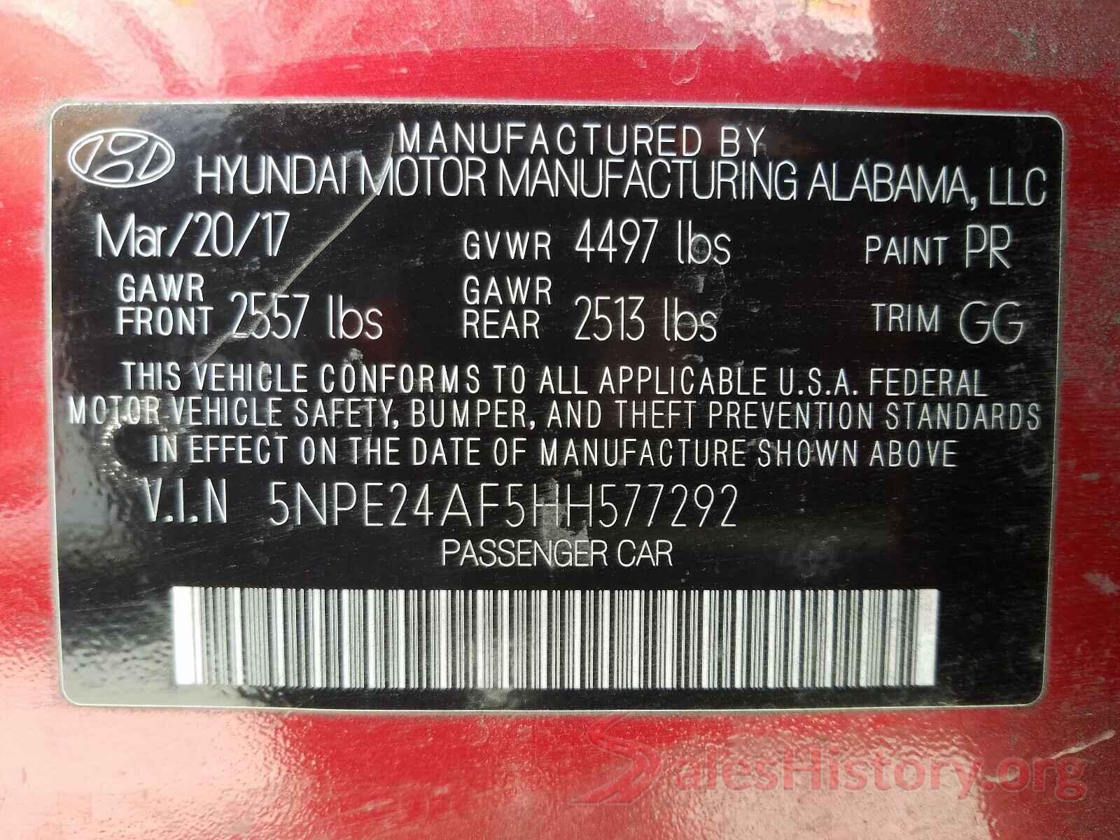 5NPE24AF5HH577292 2017 HYUNDAI SONATA