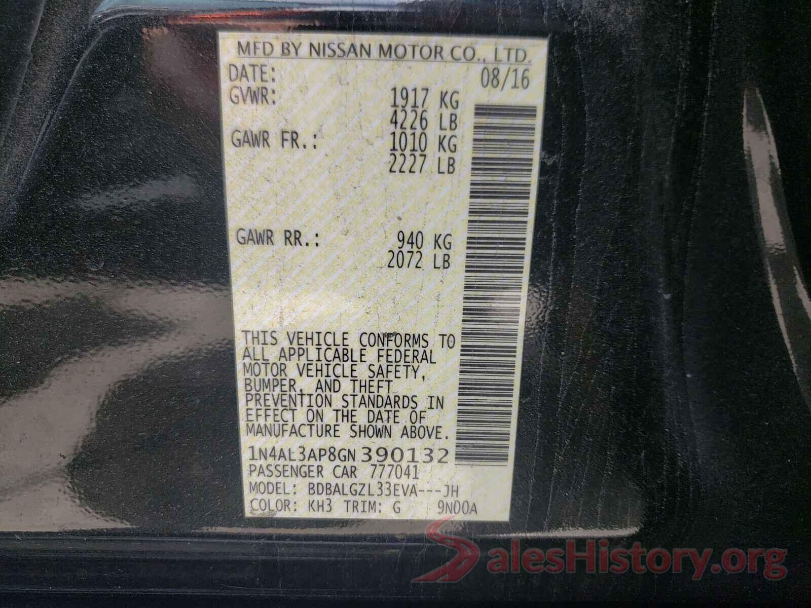 1N4AL3AP8GN390132 2016 NISSAN ALTIMA