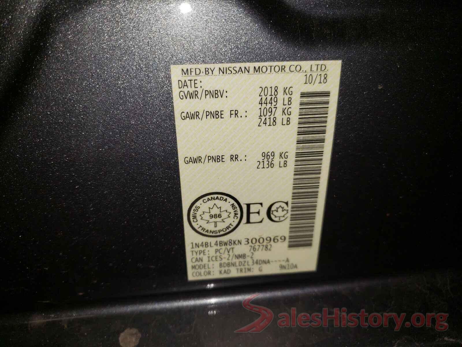 1N4BL4BW8KN300969 2019 NISSAN ALTIMA