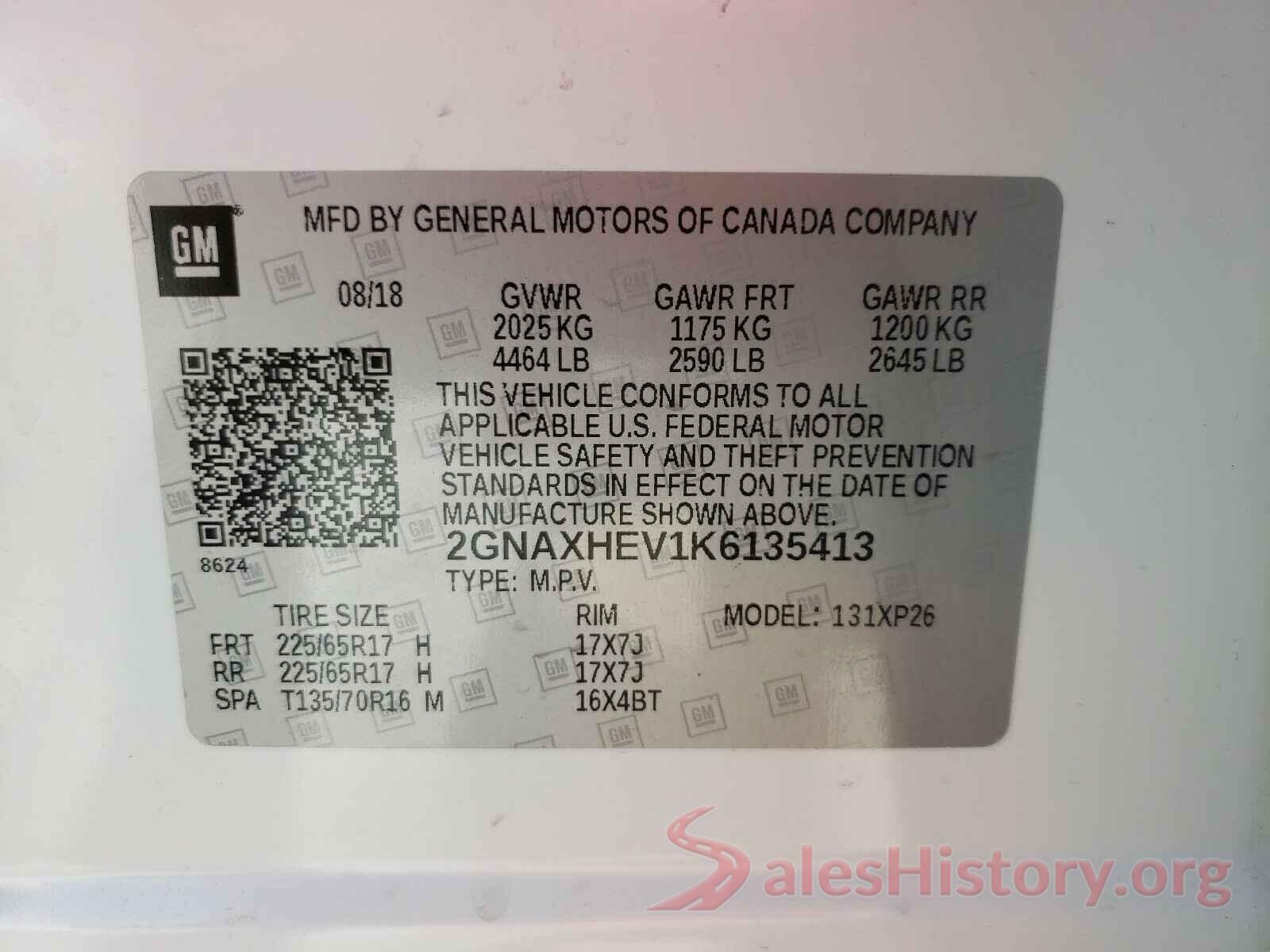 2GNAXHEV1K6135413 2019 CHEVROLET EQUINOX