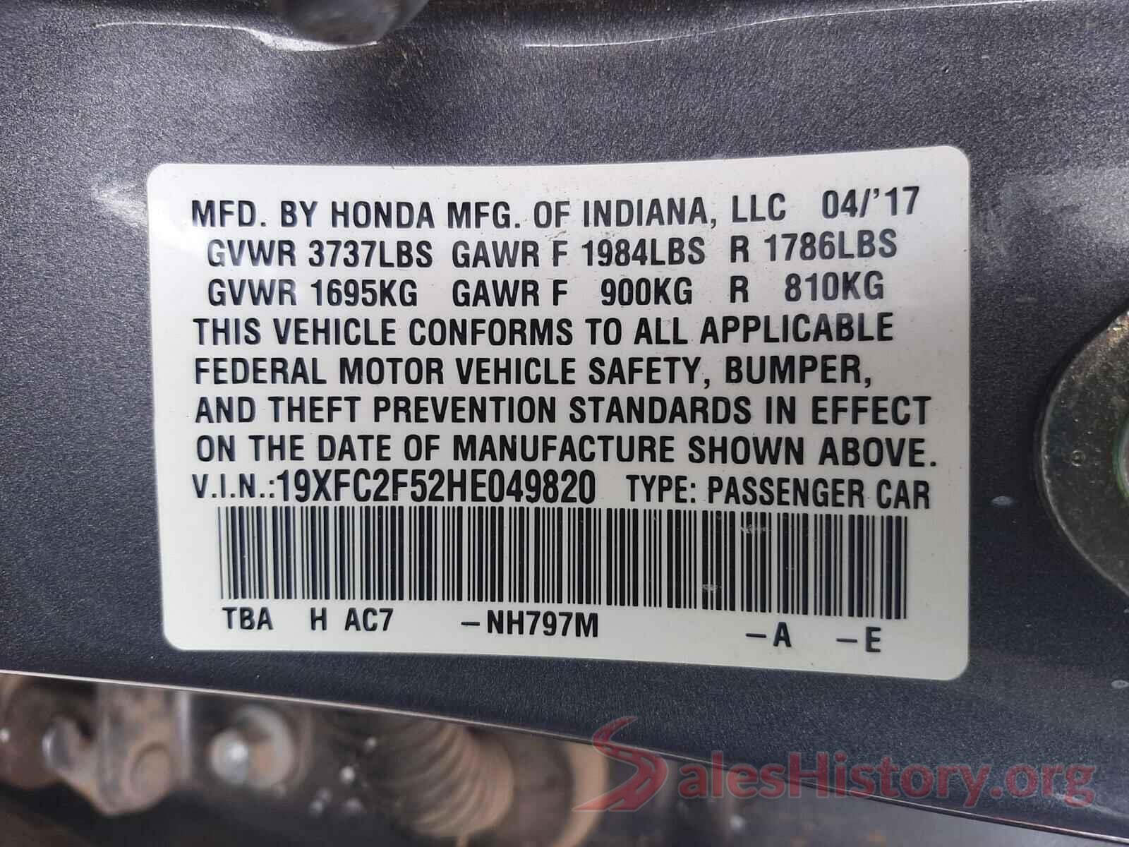 19XFC2F52HE049820 2017 HONDA CIVIC