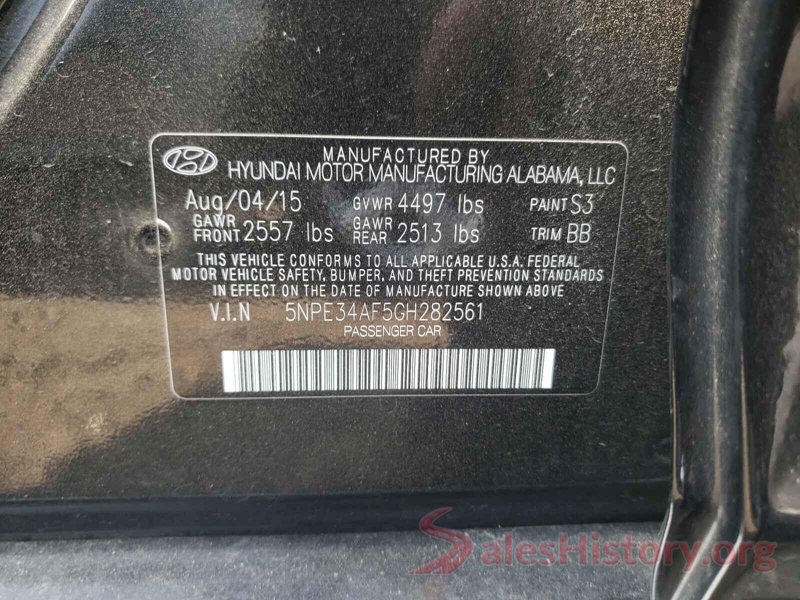 5NPE34AF5GH282561 2016 HYUNDAI SONATA