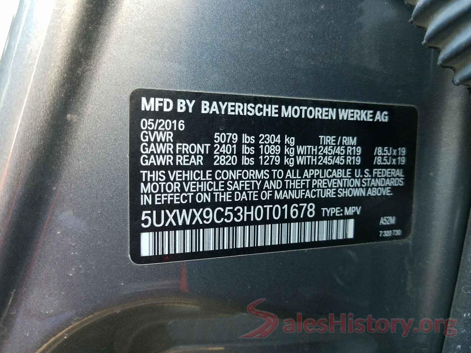 5UXWX9C53H0T01678 2017 BMW X3