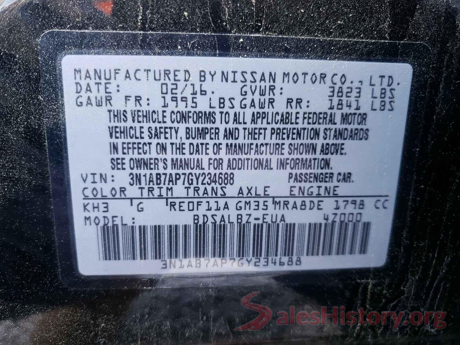 3N1AB7AP7GY234688 2016 NISSAN SENTRA