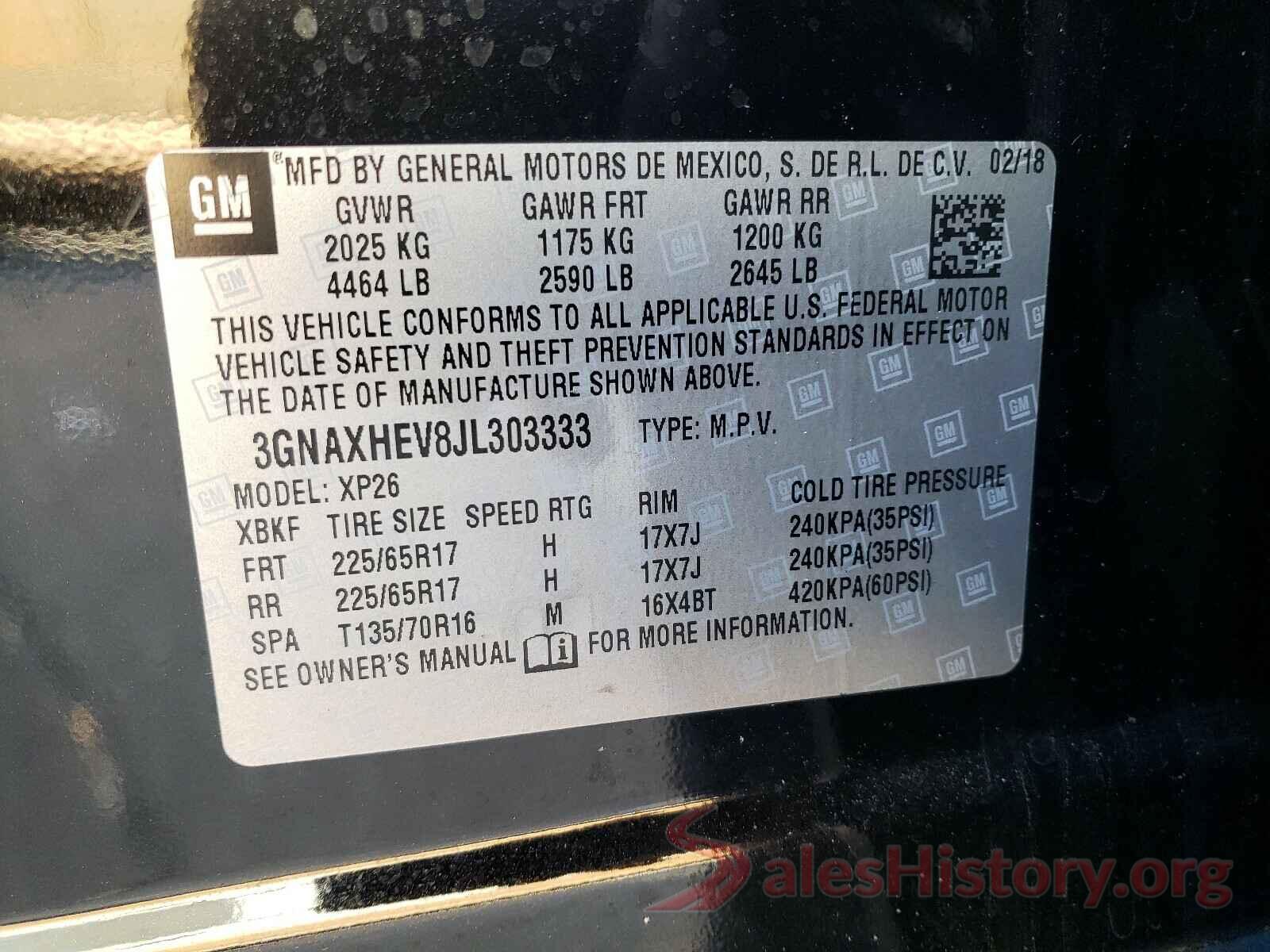 3GNAXHEV8JL303333 2018 CHEVROLET EQUINOX