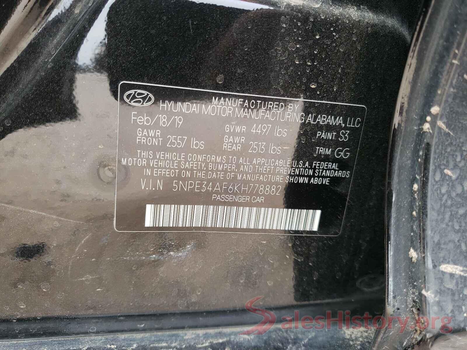 5NPE34AF6KH778882 2019 HYUNDAI SONATA