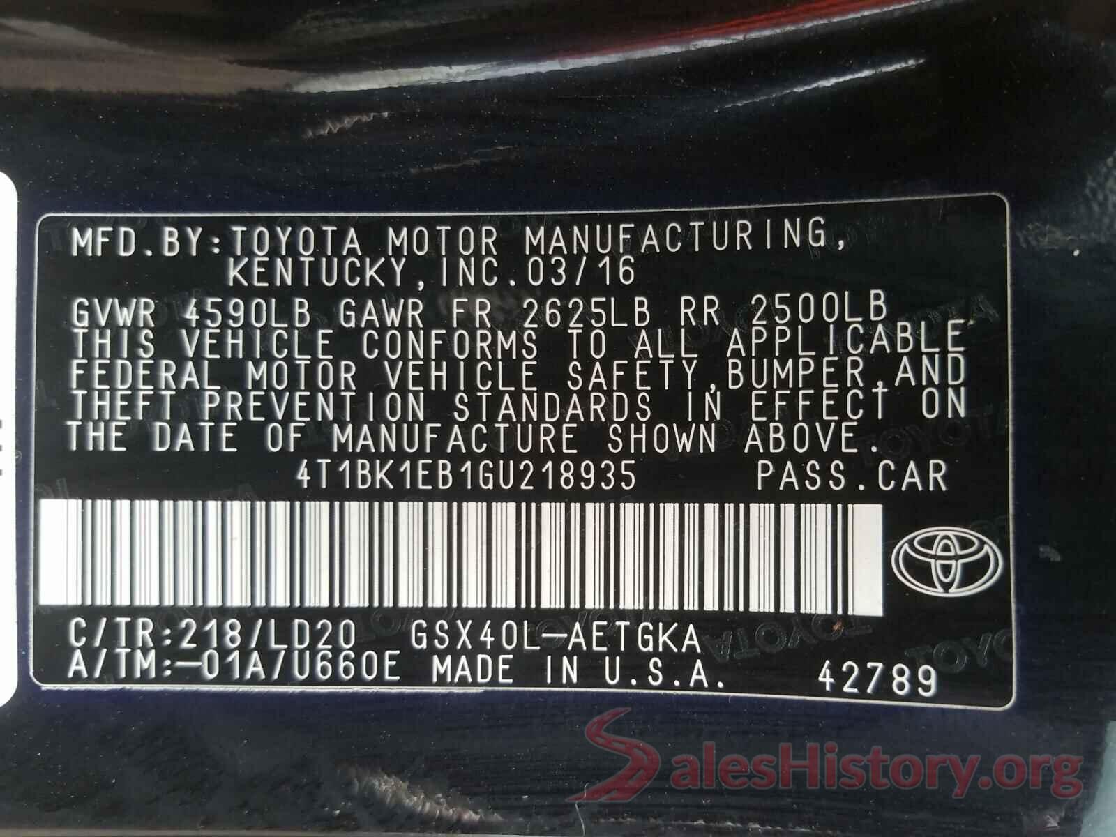 4T1BK1EB1GU218935 2016 TOYOTA AVALON