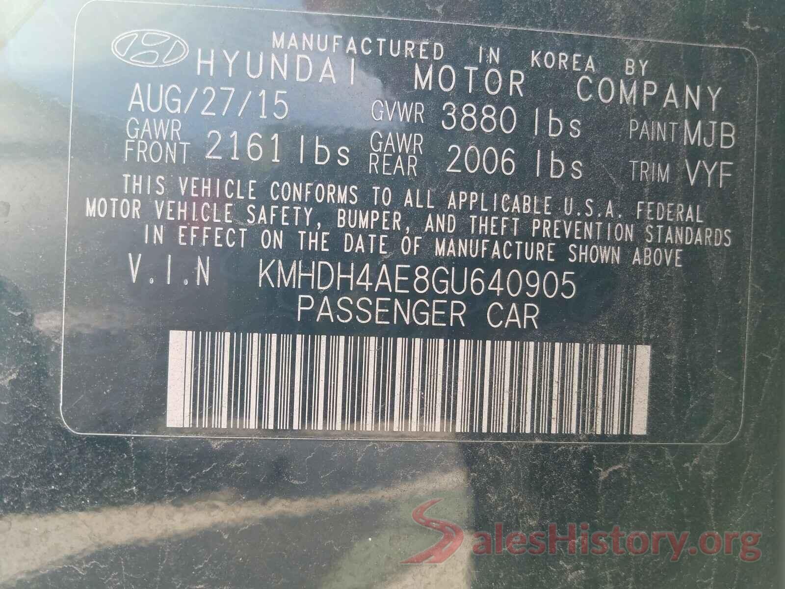 KMHDH4AE8GU640905 2016 HYUNDAI ELANTRA