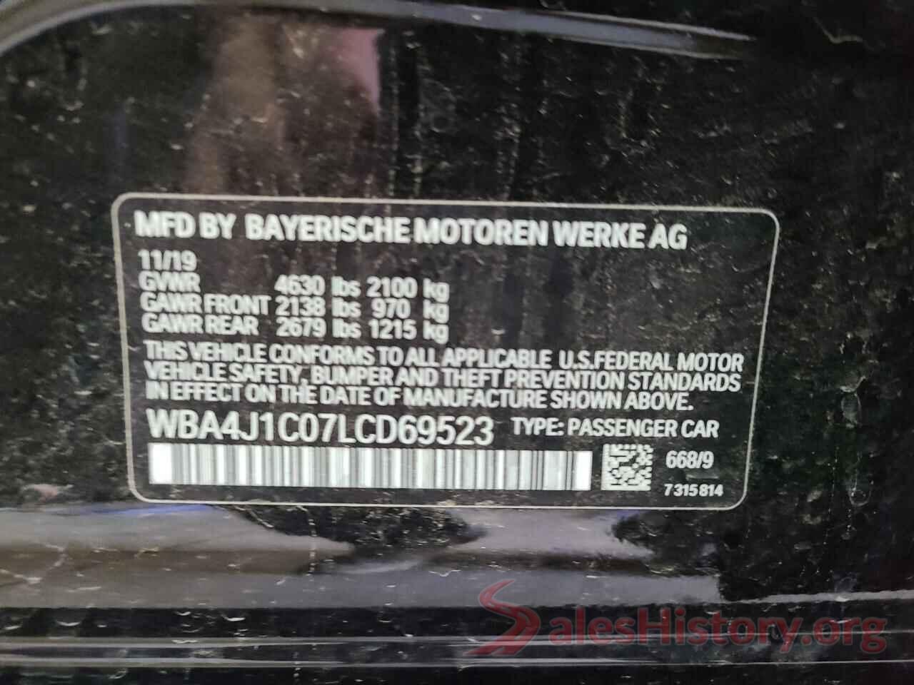 WBA4J1C07LCD69523 2020 BMW 4 SERIES