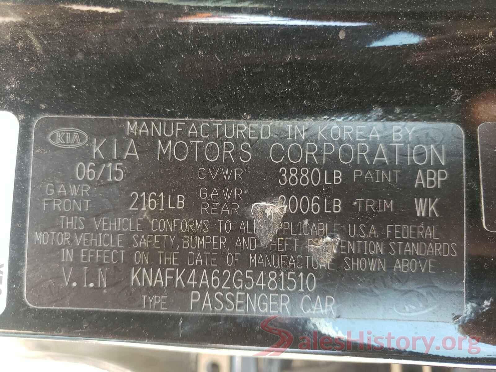 KNAFK4A62G5481510 2016 KIA FORTE