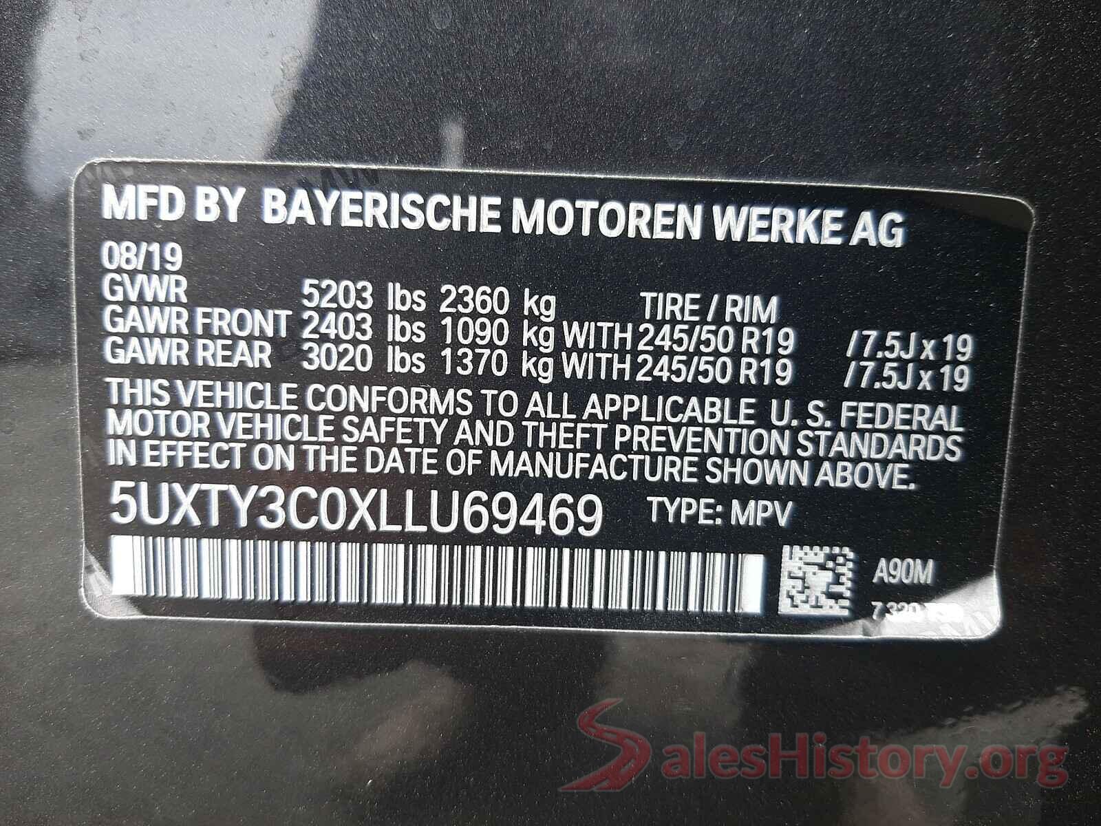 5UXTY3C0XLLU69469 2020 BMW X3