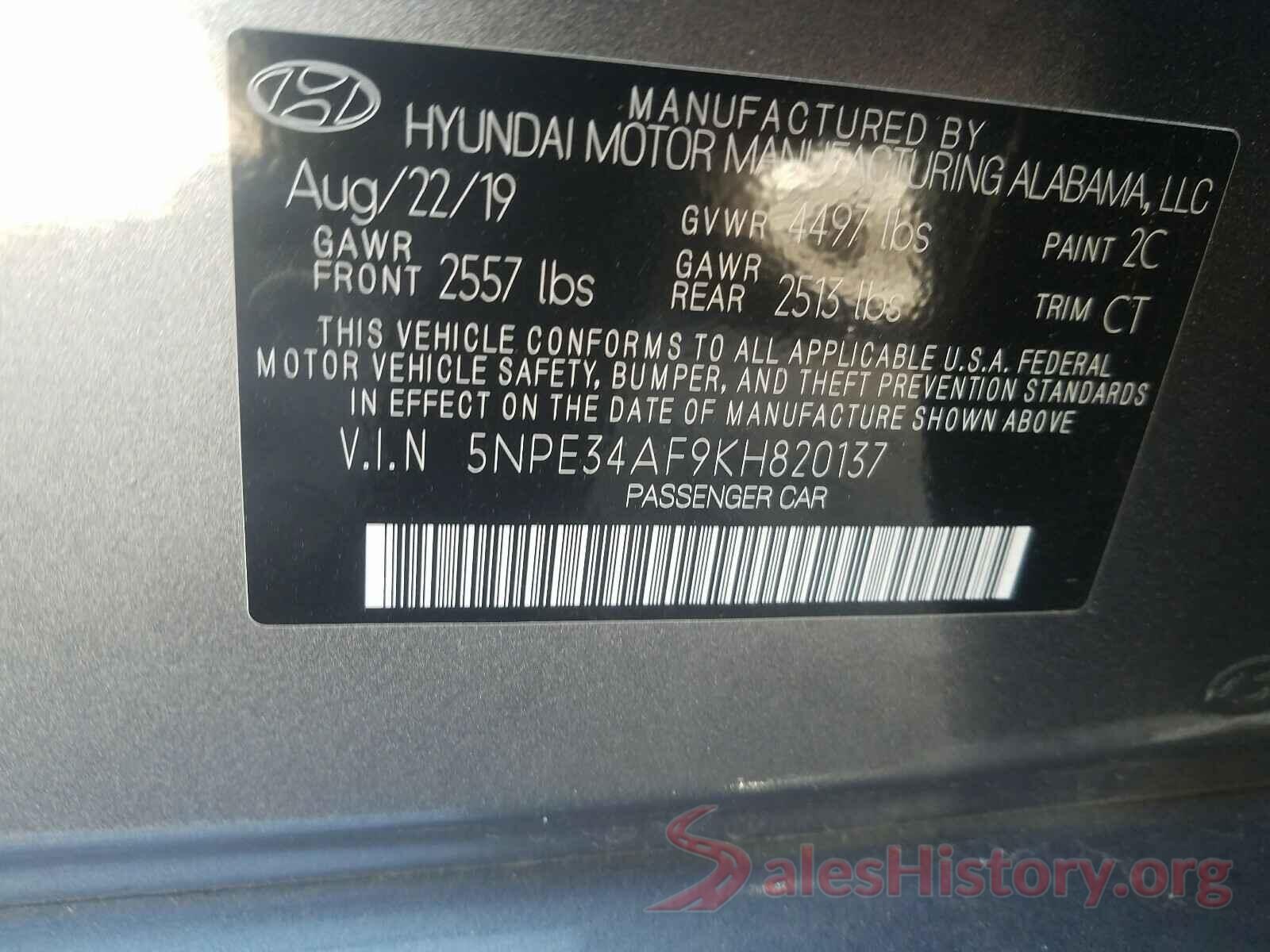 5NPE34AF9KH820137 2019 HYUNDAI SONATA